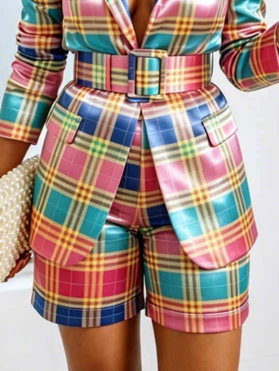 Casual Plaid Printing Straight Pants Shorts