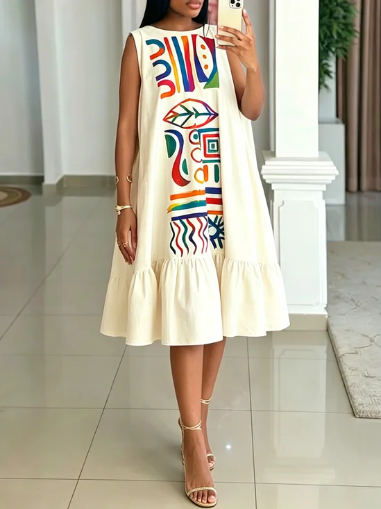 Casual Geometric Printing Midi Dress