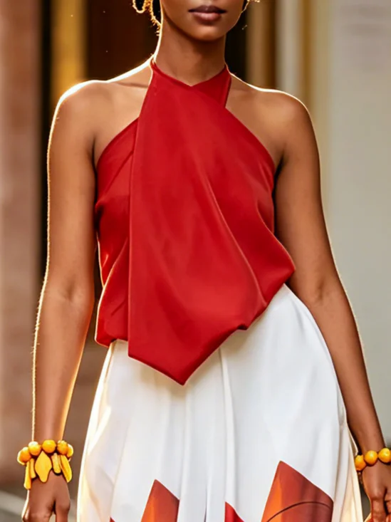 Urban Plain Cross Halter Neck Tank Top
