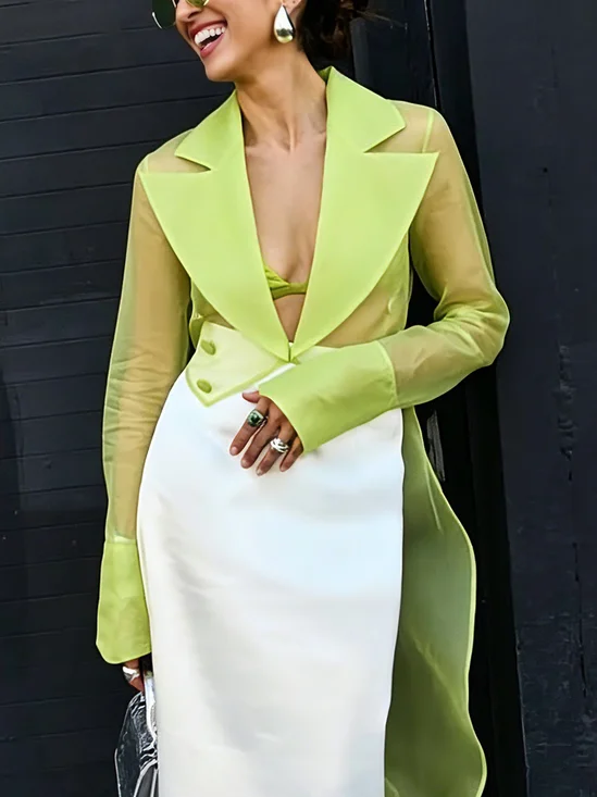 Elegant Buttoned Plain Lapel Collar Blazer