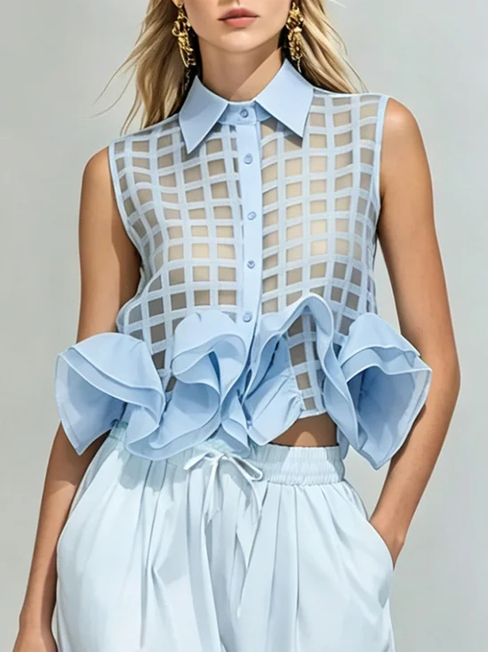 Urban Plaid Peplum Shirt Collar Shirt