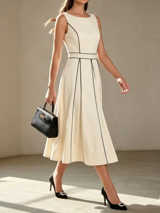 Crew Neck Plain Elegant Dress With No