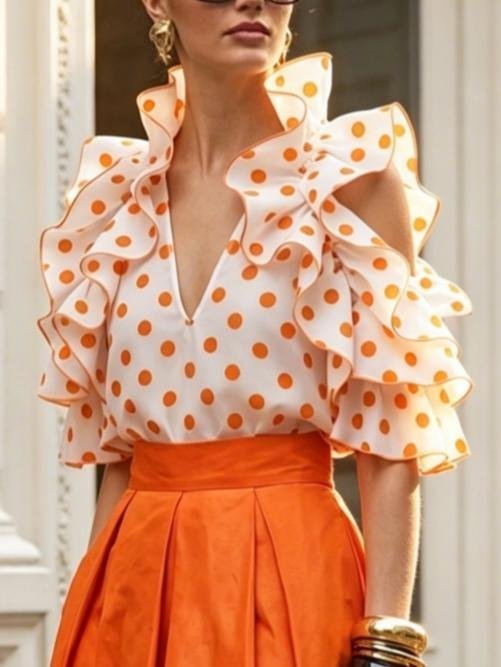 Urban Polka Dots Peplum  Off Shoulder Sleeve Blouse