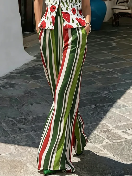 Vacation Striped Printing Wide Leg Pants