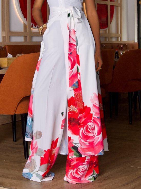Elegant Floral Printing Wide Leg Pants