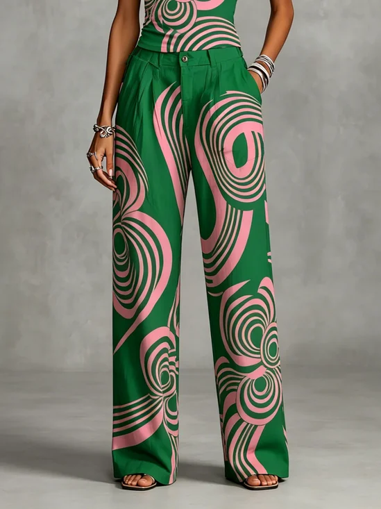 Casual Geometric Floral Straight Pants