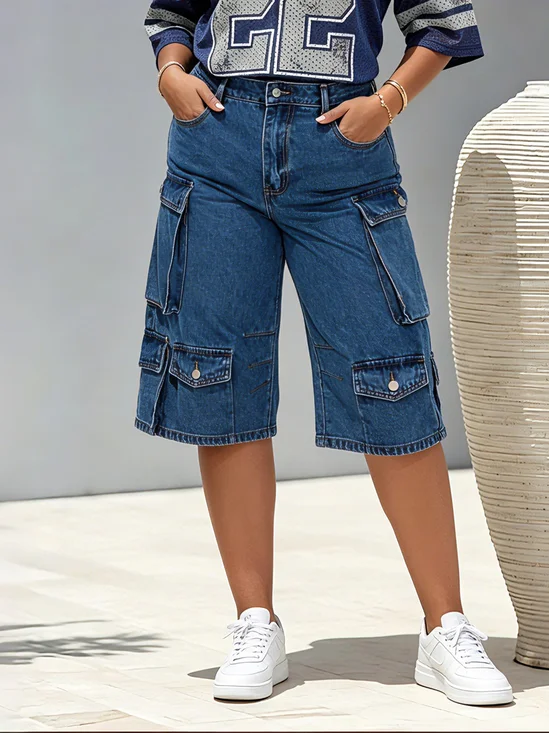 Casual Loose Distressing Pockets Denim Shorts