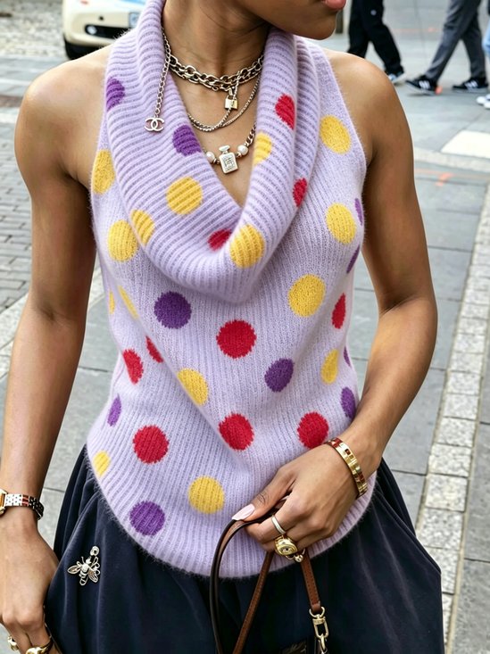 Urban Polka Dots Cowl Neck Knit Top
