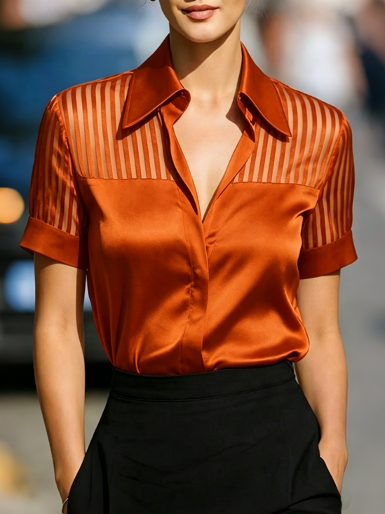 Satin Urban Plain Split Joint Shirt