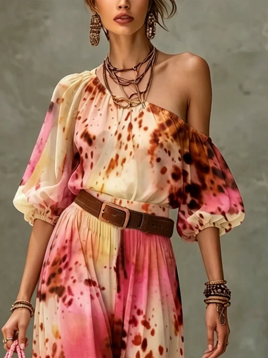 Vacation Leopard Printing Asymmetrical Blouse