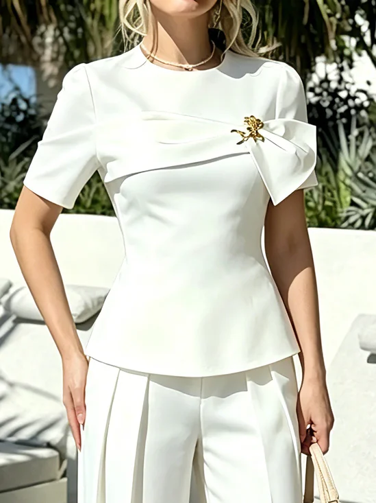 Urban Plain Metal Bow Blouse