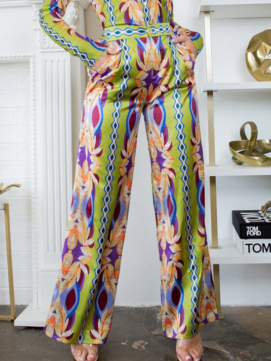 Elegant Random Print Printing Wide Leg Pants