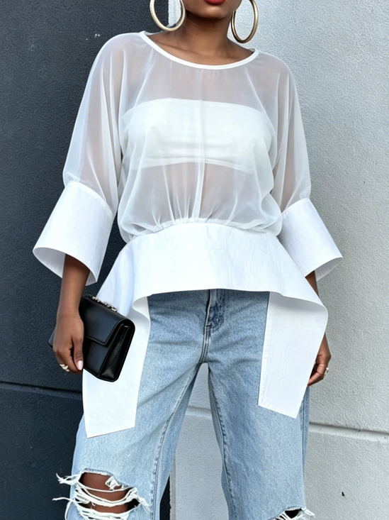 Urban Plain Crew Neck Blouse With Includes Inner Top