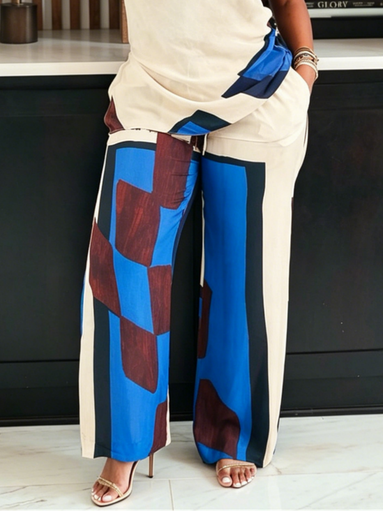 Casual Abstract Graphic Printing Straight Pants