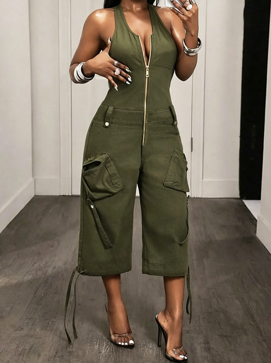 Plus Size Casual Color Block Loose Romper & Jumpsuit