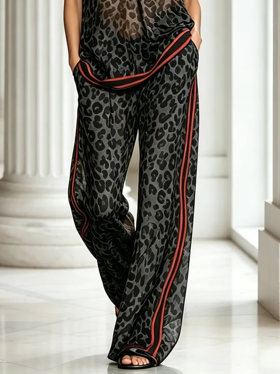Casual Leopard Printing Wide Leg Pants