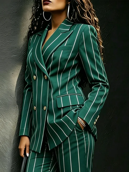 Urban Buttoned Striped Lapel Collar Blazer
