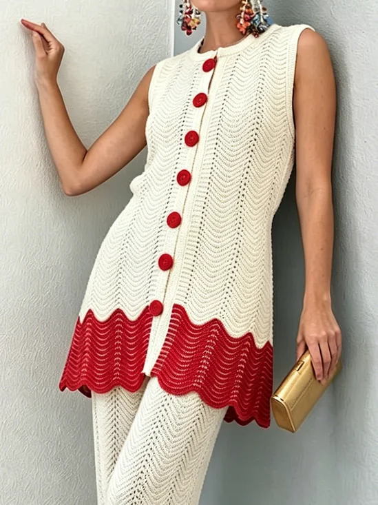 Vacation Color Block Crew Neck Knit Top