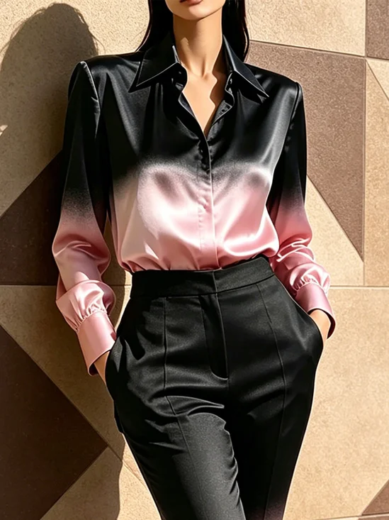 Elegant Gradient Pattern Printing Shirt Collar Shirt