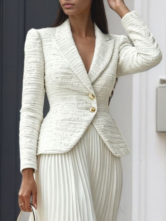 Elegant Buttoned Plain Cross Neck Jacket
