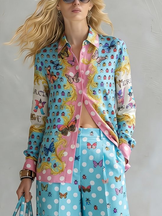 Urban Polka Dots Printing Shirt Collar Shirt