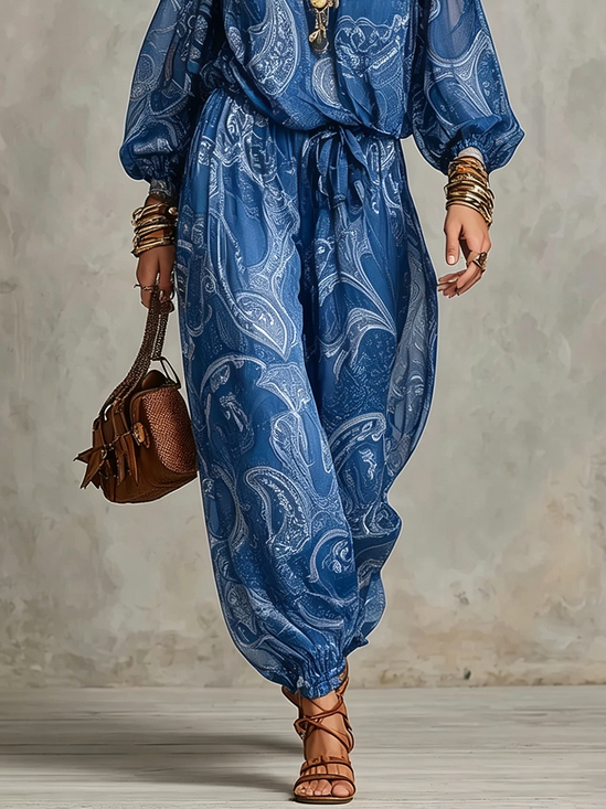 Casual Cashew Flowers Ankle Banded Pants