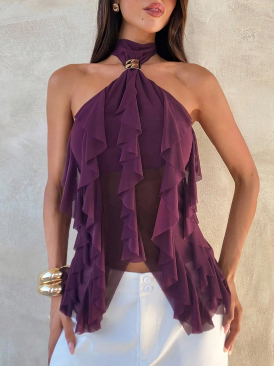 Urban Peplum Grommets Halter Neck Tank Top