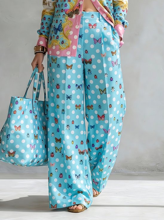Urban Polka Dots Printing Wide Leg Pants