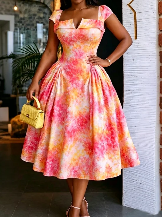 Elegant Floral Printing Midi Dress
