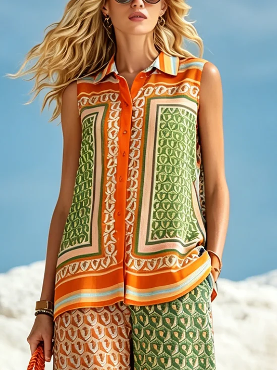 Vacation Random Print Printing Shirt Collar Shirt