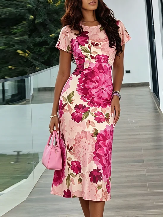 Elegant Floral Printing Midi Dress