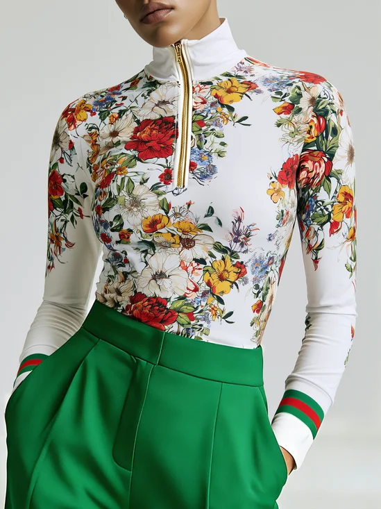 Urban Striped Printing Half Open Collar T-shirt