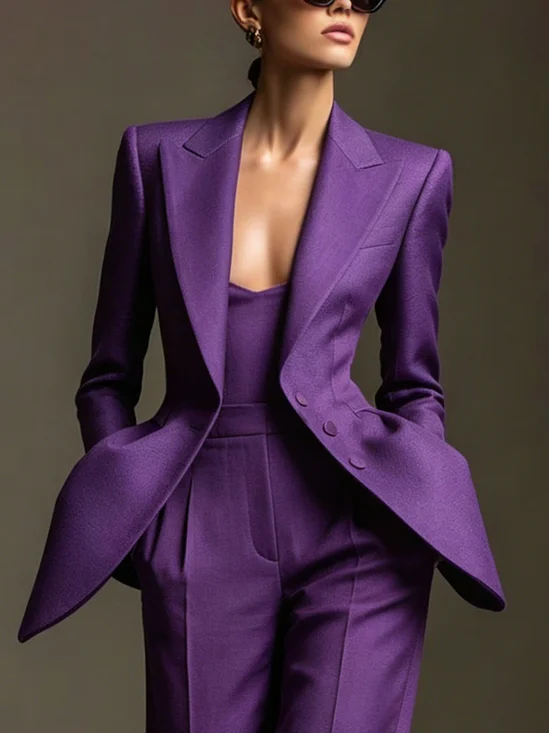 Urban Regular Sleeve Buttoned Plain Lapel Collar Blazer