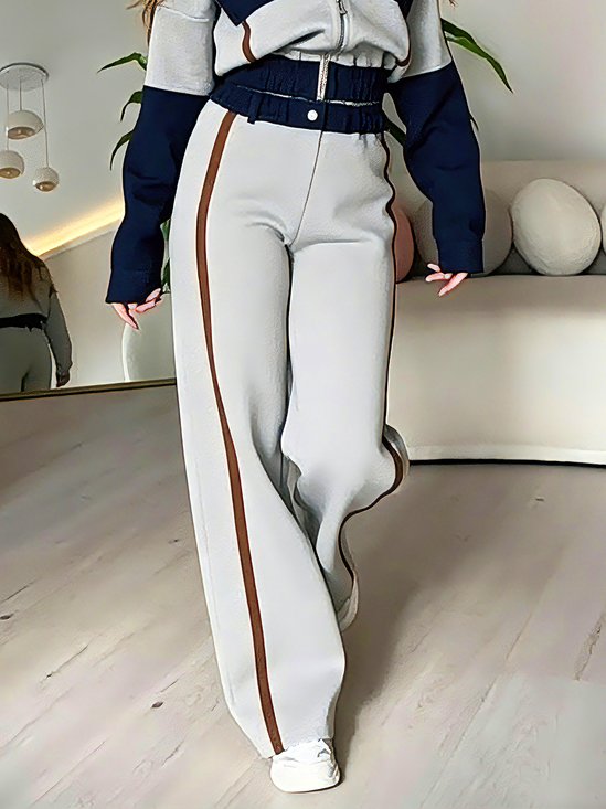Casual Color Block Split Joint Straight Pants