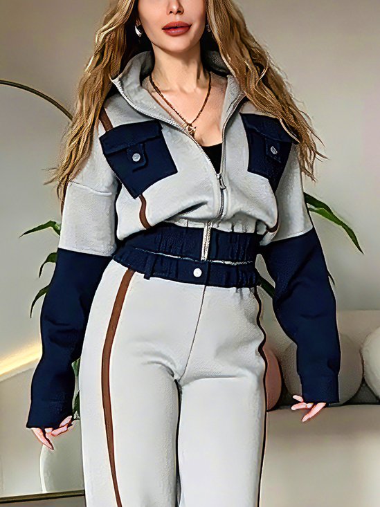 Casual Split Joint Color Block Shawl Collar Jacket