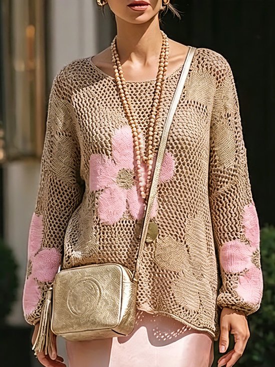 Urban Floral Hollow Out Color Block Sweater