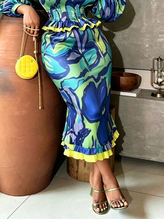 Elegant Printing Random Print Midi Skirt
