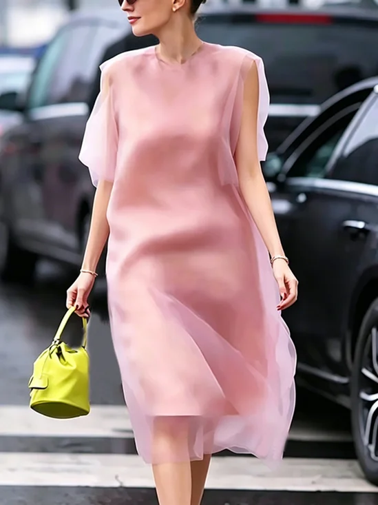 Elegant Plain Crew Neck Midi Dress
