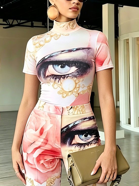 Elegant 3D Printing Stand Collar T-shirt