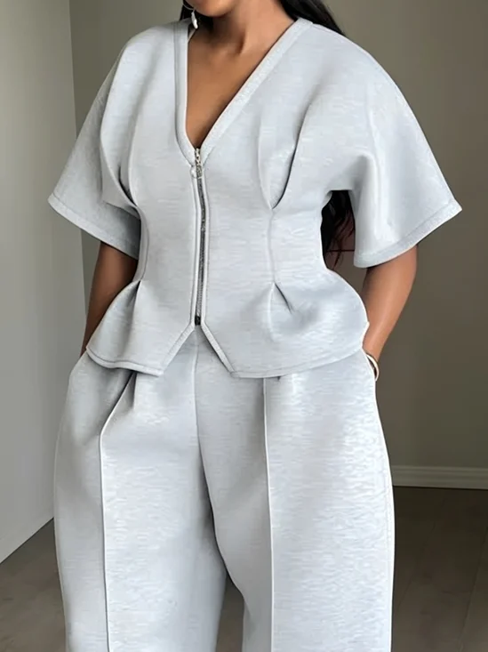 Casual Plain V Neck Blouse