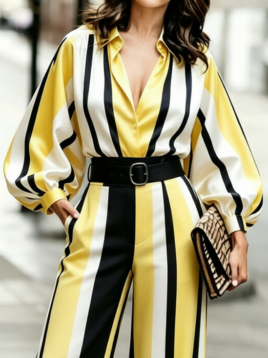 Urban Striped Shirt Collar Shirt