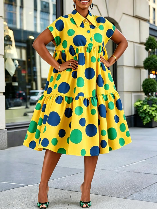 Elegant Polka Dots Printing Midi Dress