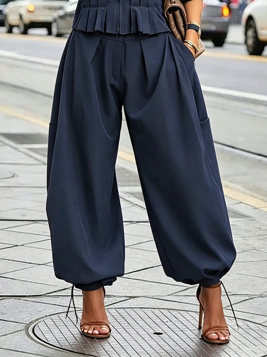 Casual Plain Drawstring Bloomers Fashion Pants