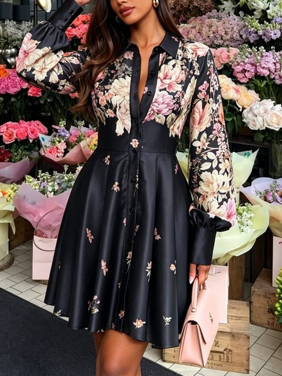 Elegant Floral Printing Mini Dress