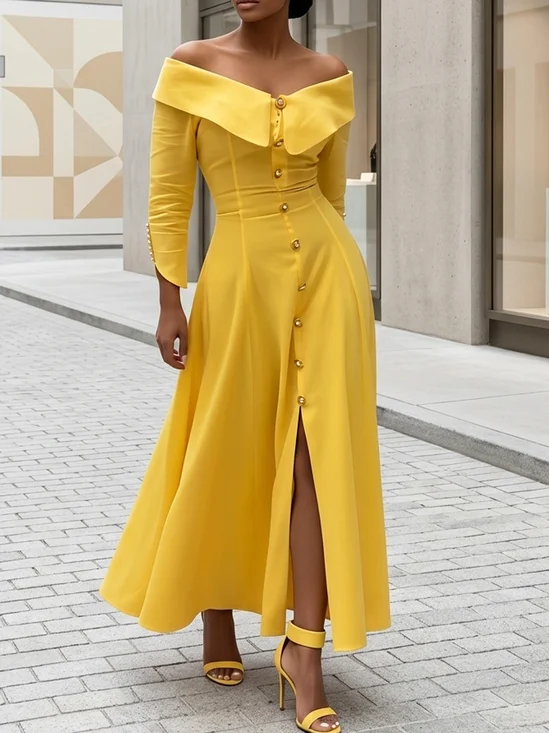 Elegant Plain Cold Shoulder Maxi Dress