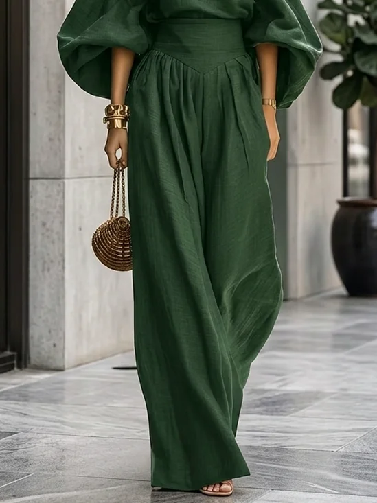 Casual Plain Straight Cotton And Linen Pants