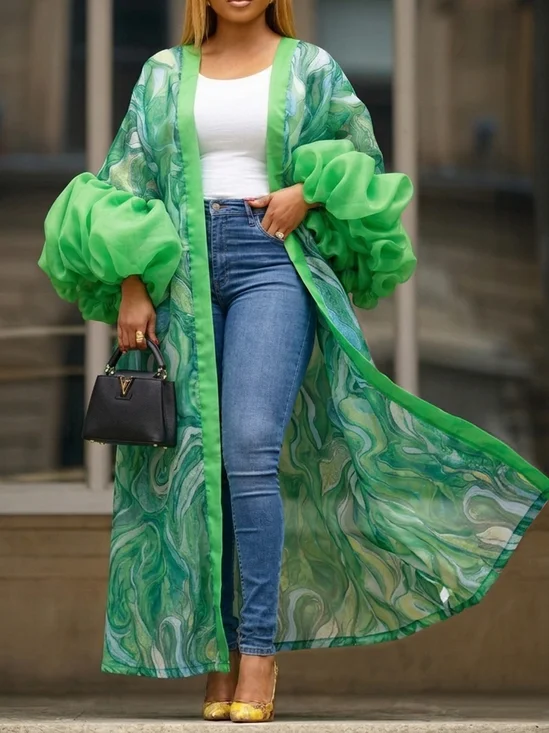 Elegant Random Print V Neck Kimono