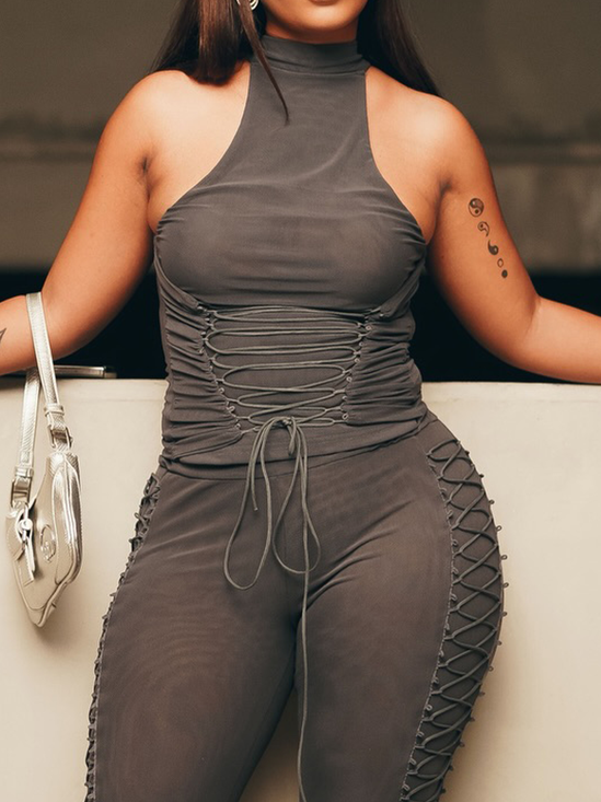 Casual Plain Stand Collar Tank Top