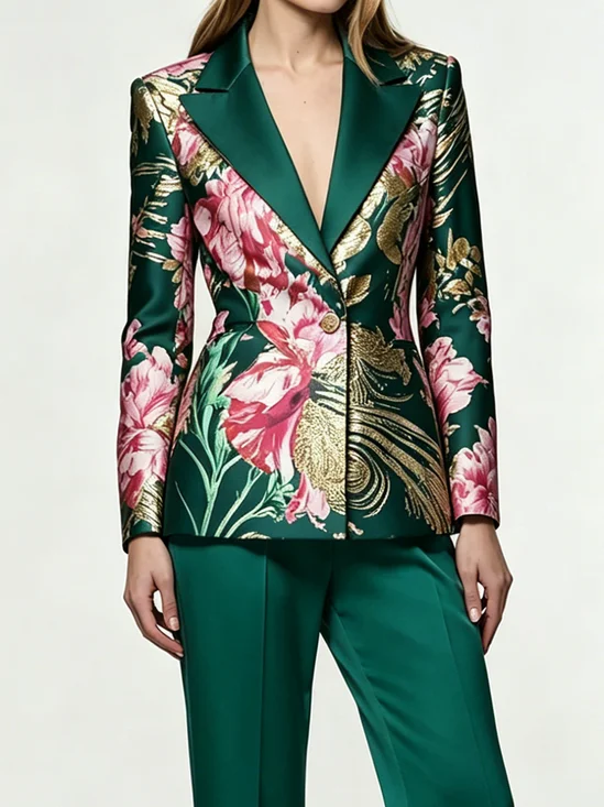 Urban Floral Lapel Collar Blazer