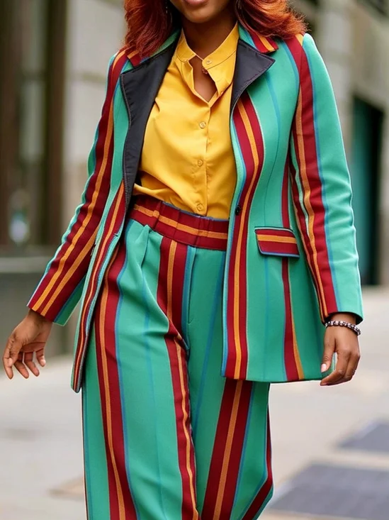 Urban Striped Lapel Collar Blazer